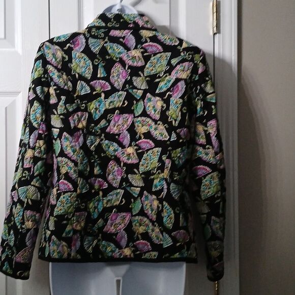 R.Q.T.  light weight Chinese folding fan print quilted jacket Sz S EUC - Picture 5 of 7